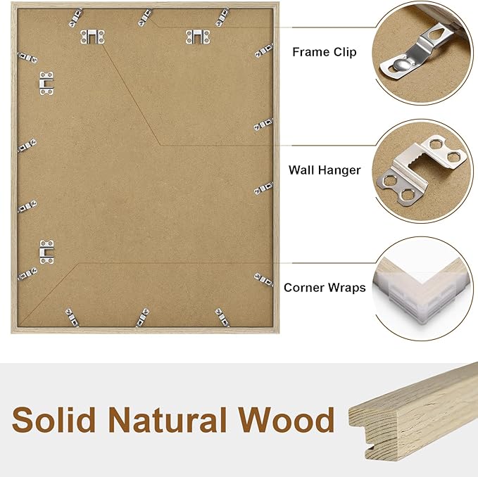Vittanly 16x20 Picture Frame, Solid Wood Frame with Plexiglass, Includes 11x14 Mat, Wall Hanging for Photos, Home Decor, Light OAK, 1 Pack