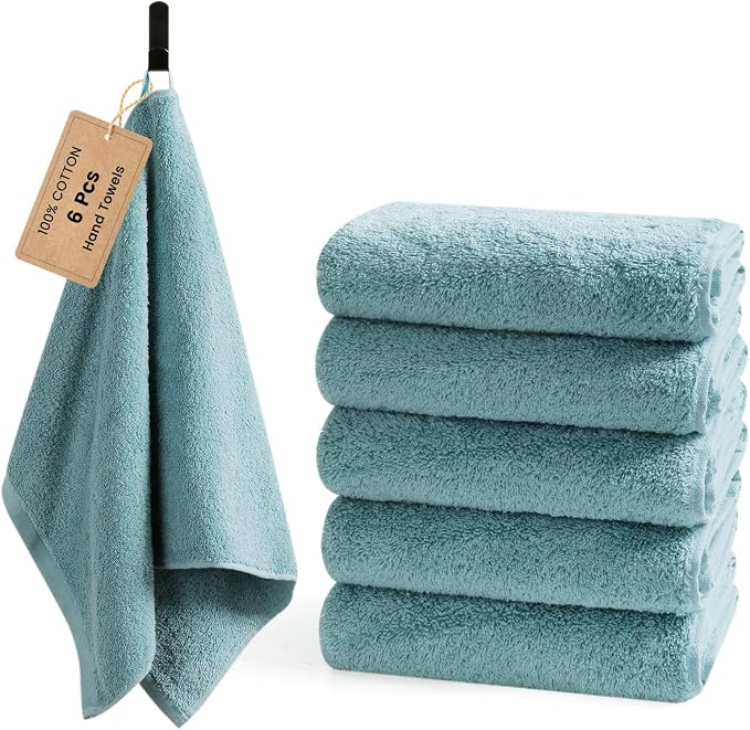 SEMAXE 6-Pack Blue Cotton Hand Towels by SEMAXE