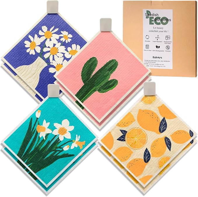 Eulnars Swedish Dishcloths for Kitchen, 8 Pack Reusable Paper Towels by Eulnars