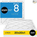 Simply 20x20x1 Air Filter, Merv 8, MPR 600, 6 Pack, Furnace Air Filter for HVAC (Actual Size: 19.75"x19.75"x0.75") DUST, Pet, & Allergy Control