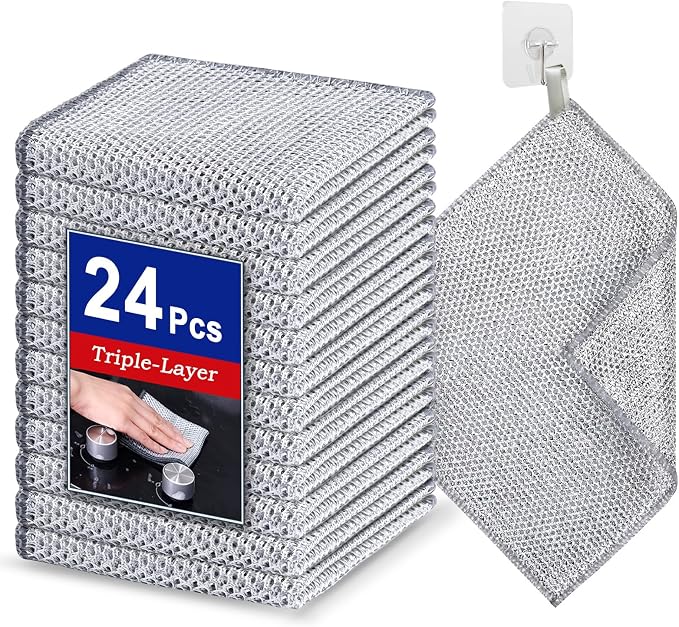Wangjinpeng 24PK 3-Layer Non-Scratch Wire Dishcloths, 7.87 x 7.87 in by Wangjinpeng