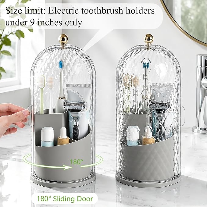 Toothbrush Holder with Cover for Bathroom Countertop, Toothpaste, Self Draining - Image 5