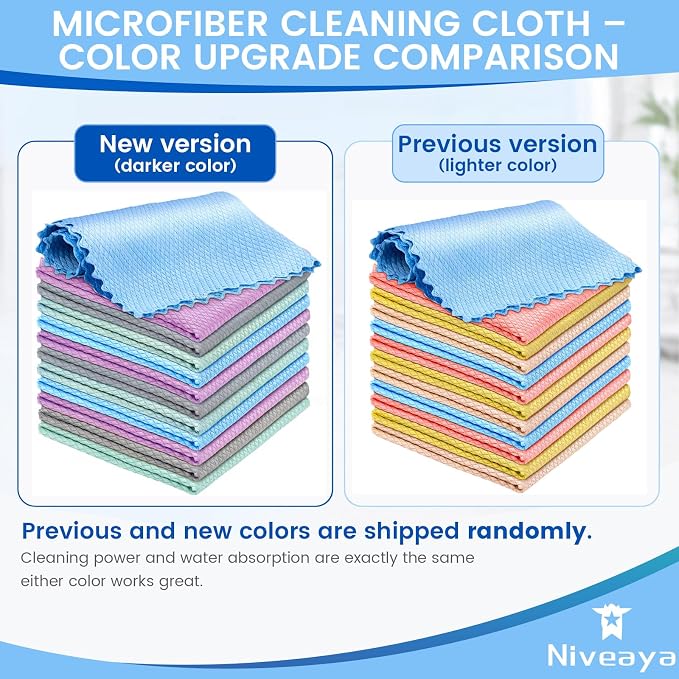 Niveaya 12 Pack Reusable Fish Scale Cloth, Microfiber Glass Cleaning Cloth - Image 2