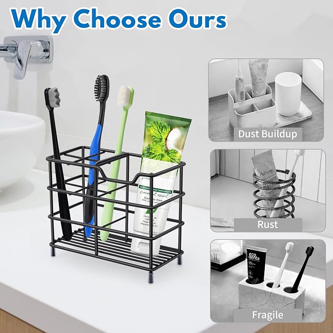 Toothbrush Holders for Bathrooms 304 Stainless Steel Quick Drying Black | - Image 2
