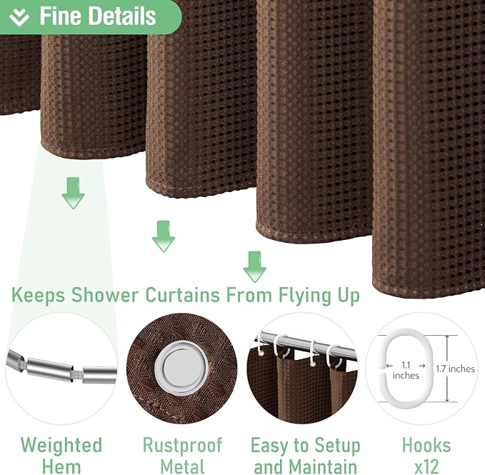 Dynamene Extra Long Waffle Shower Curtain 256 GSM Fabric 72x96 Brown - Image 4