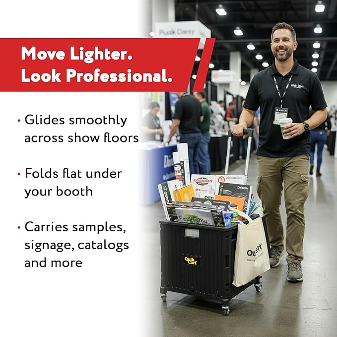 dbest Products Quik Cart 360 Rolling Crate with Wheels - Collapsible Utility Cart for Teachers & Home - Heavy Duty Folding Cart with Seat - 80 lb Capacity - Black