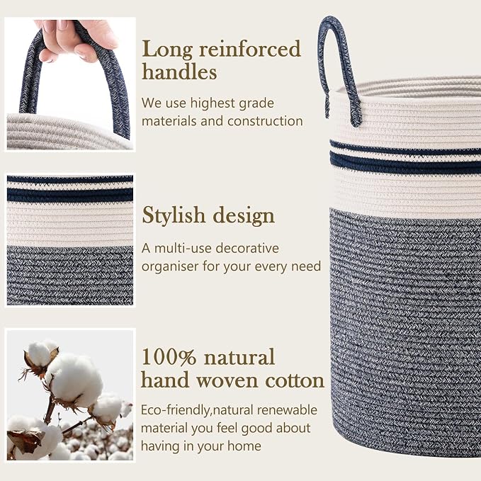 YOUDENOVA Cotton Rope Laundry Hamper Basket, 72L Blanket Basket - Image 4