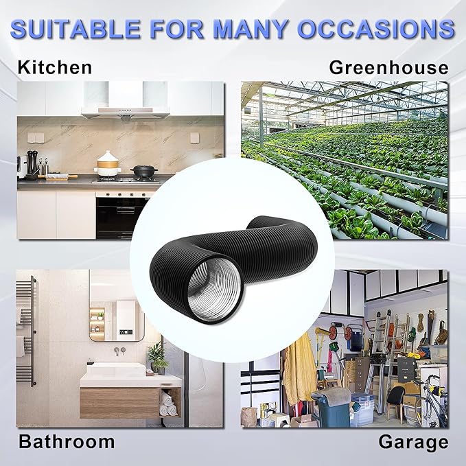 14 Inch Flexible Ducting Hose 12 Feet Black Aluminum Ducting -4 Layer Protection Dryer Vent Hose for HVAC Heating Cooling Ventilation and Exhaust, 2 Clamps Included
