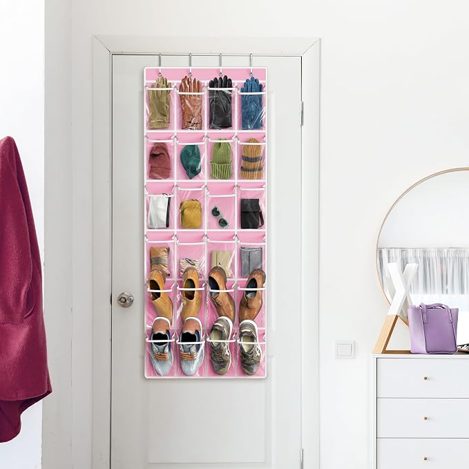 Simple Houseware 24 Pockets Large Clear Over the Door Shoe Organizer, 4 Durable - Image 8