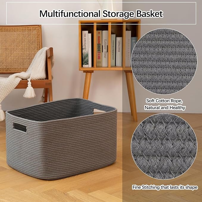 OIAHOMY 96L XXXLarge Woven Rectangle Blanket Basket Living Room Dark Grey - Image 5