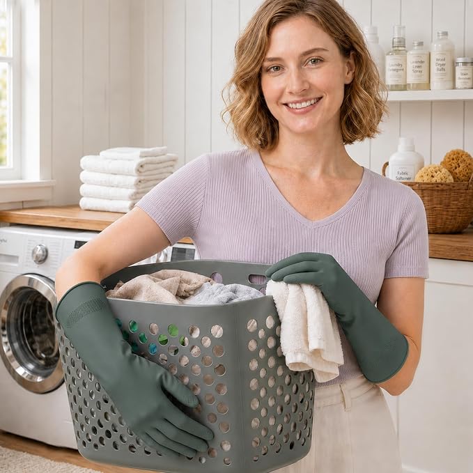 Cleaning Rubber Gloves, Waterproof Non-Slip Long Cuff Dishwashing Household - Image 5