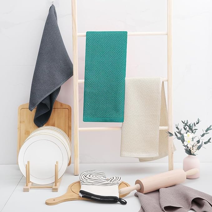 Homaxy 100% Cotton Waffle Weave Kitchen Dish Towels 6-Pack, Teal | 13 x 28 - Image 6