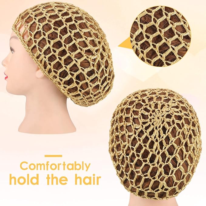 4 Pieces Mesh Crochet Hair Net Rayon Knit Snood Hat Thick Short Women Hairnet Snoods Cover Ornament for Sleeping (Black, Blue, Gray, Khaki)