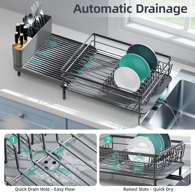 Urackify Extendable Dish Drying Rack, 18.5"-26.7" L x 12.7" W - Image 4