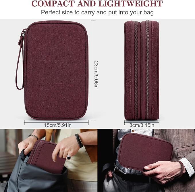FYY Electronic Organizer, Travel Tech Pouch Bag, Wine Red | Wrist Strap - Image 2