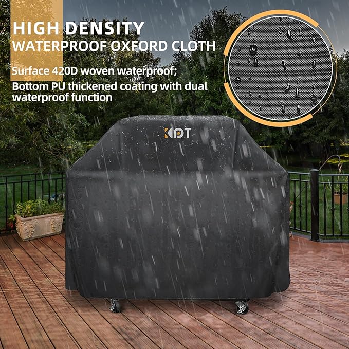 KPT 64 Inch Grill Cover for Outdoor Grill - Heavy Duty Waterproof 420D BBQ Cover with Hook, Air Vent, Buckle - Gas Grill Cover, UV & Fade Resistant, BBQ Grill Cover for Weber, Nexgrill, Char Broil