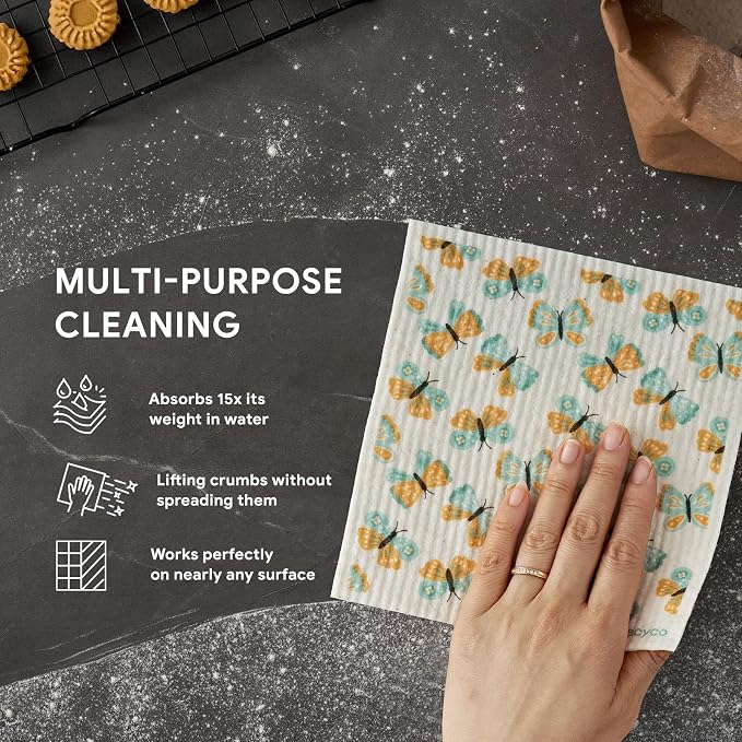 RECYCO Swedish Dishcloths for Kitchen | 5 Pack Gingham Flutter Washable Dish - Image 4