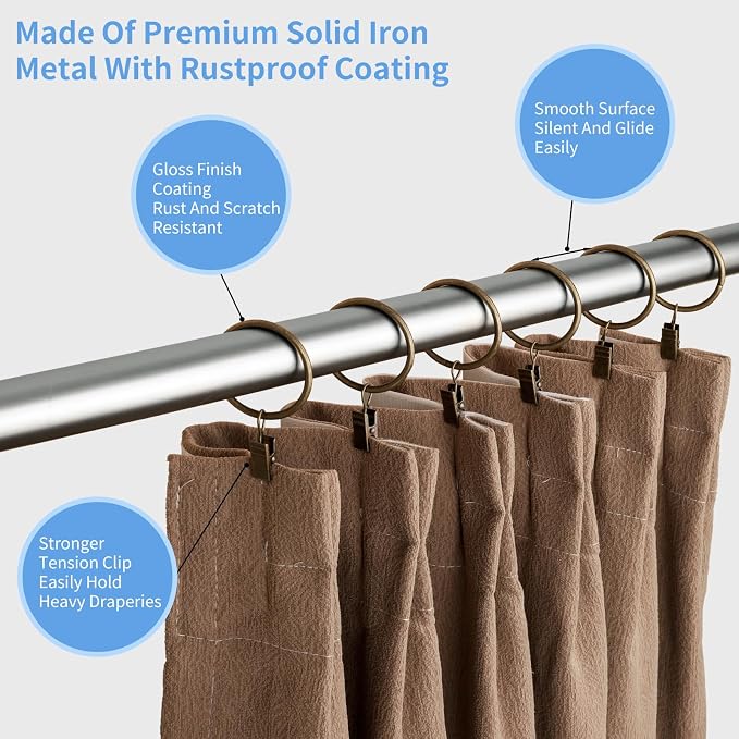 Curtain Rings with Clips, 44 Pack Metal Drapery Rings with Clips Hooks Hangers - Image 5