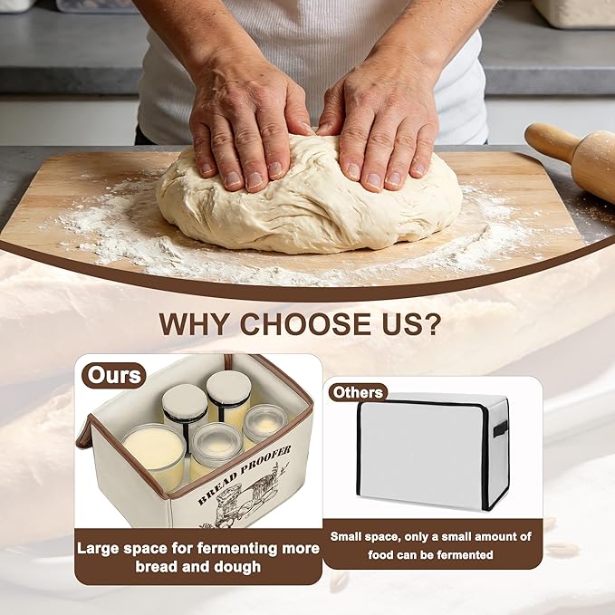 Folding Bread Proofing Box with Temp Control 50-113℉ & 12H Timer Dough Proofer with Metal Rack Proofing Box for Sourdough, Yogurt, Kombucha, Bread Baking, Pizza, Precise Control