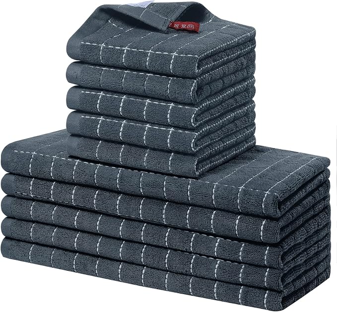 Homaxy Kitchen Towels and Dishcloths Set, Dark Grey by Homaxy