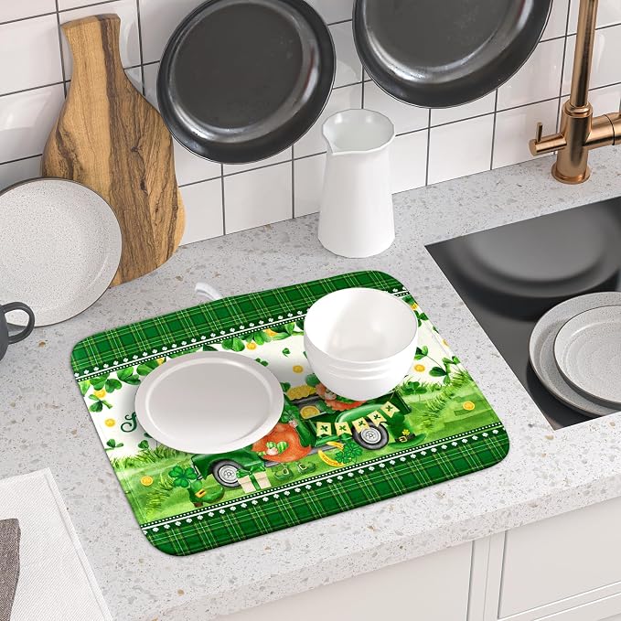 Shamrock Truck Dish Drying Mat Buffalo Check Dish Drainer Mat 16x18 inch - Image 6