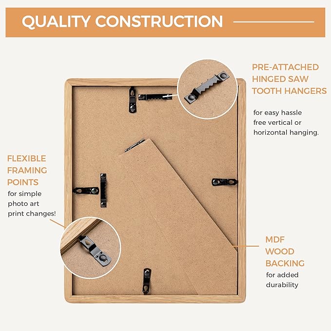 Axeman 8x10 Oak Frame - Rounded Corner 8 x 10 Picture Frame Matted to 5x7 - Natural Oak Wood 8 by 10 Photo Frame with Tempered Glass for Tabletop or Wall Mount Display