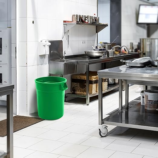 PRO&Family Commercial Round Trash Can, Ingredient Bin, Heavy-Duty Plastic, Anti-Static, Kitchen, Office, Outdoor Use (Green, 32 Gallon)