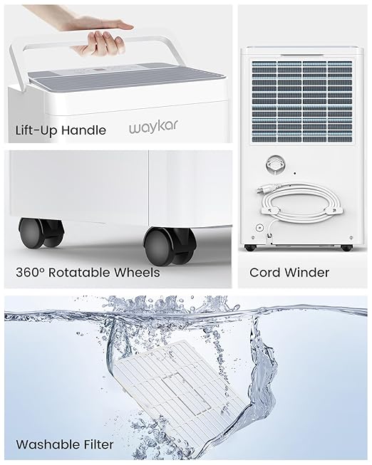 Waykar 150 Pint 2025 Energy Star Dehumidifier with Pump for Large Rooms up to 7,000 Sq. Ft. for Home, Basement, Commercial, Industrial, with Drain Hose & Tank, Auto Defrost, Smart Auto Comfort Mode