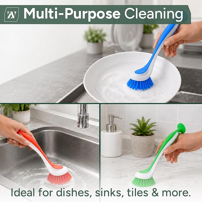 Zuvo Dish Brush Set of 3 with Suction Cup – Dish Scrubber & Cleaning Brush | - Image 4