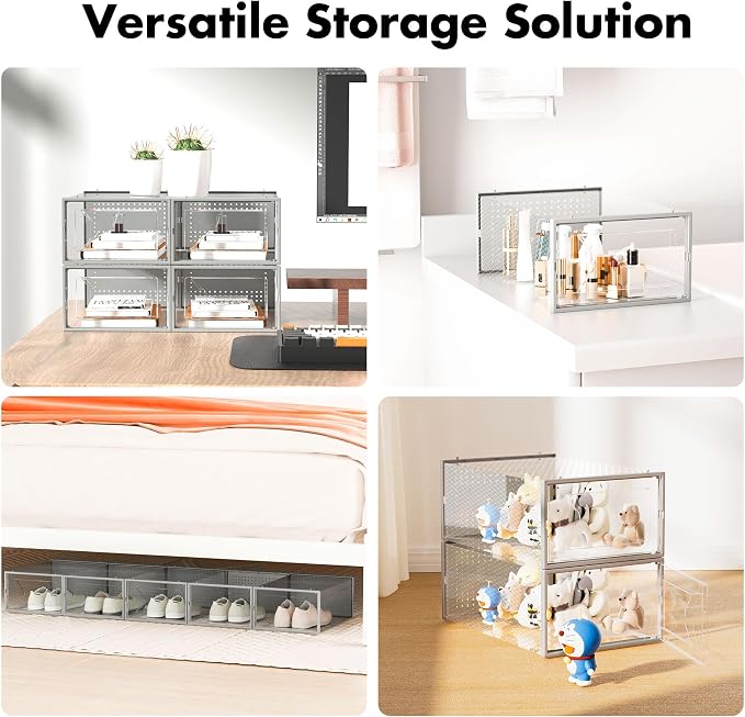 Foluck Shoe Storage Box, 15 Pack Clear Plastic Stackable Organizer - Image 6