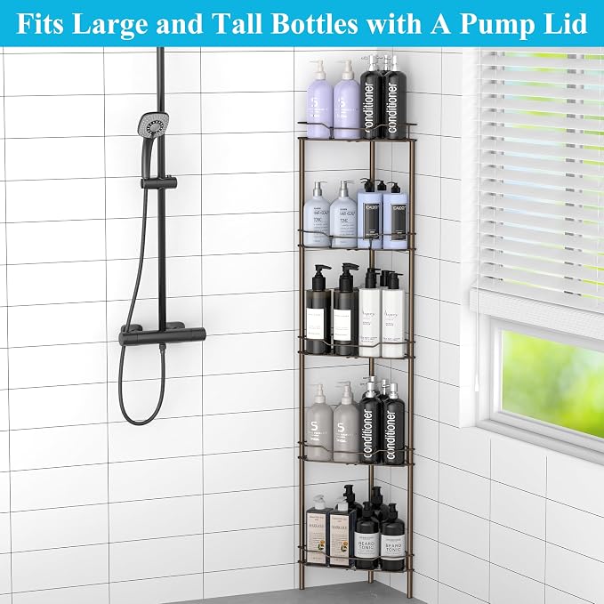 HuggieGems Metal Floor Standing Corner Shower Caddy, 5 Tier - Image 3