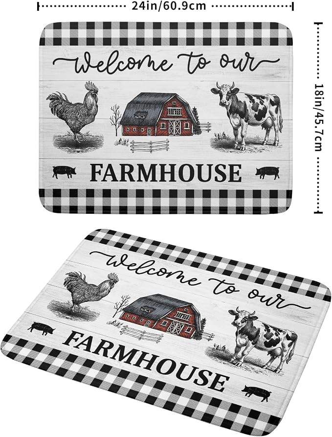 Farmhouse Barn Dish Drying Mat 18x24 Inch Cow Rooster Absorbent Microfiber Dish - Image 2