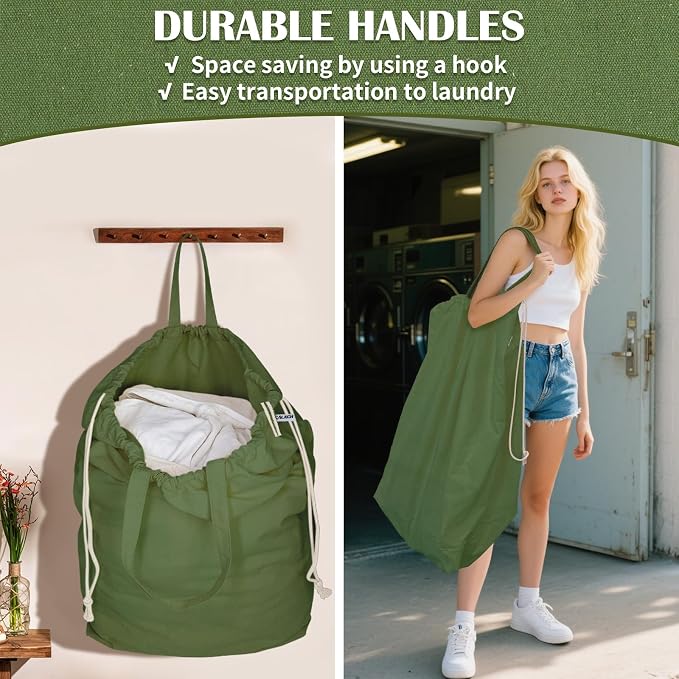Canvas Laundry Bags with Handles & Rectangular Base - Image 5