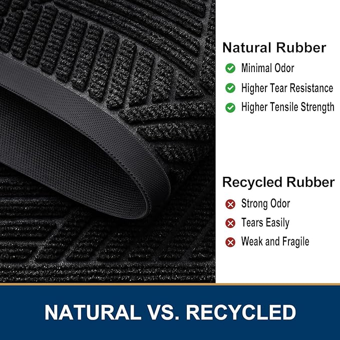 Smiry Front Door Mat Outside Entrance, Heavy Duty Sturdy Natural Rubber Doormat, Trap Dirt and Moisture, Easy Clean Low Profile Mats for Indoor Outdoor Entry, Irregular Triangle (71x34, Black)