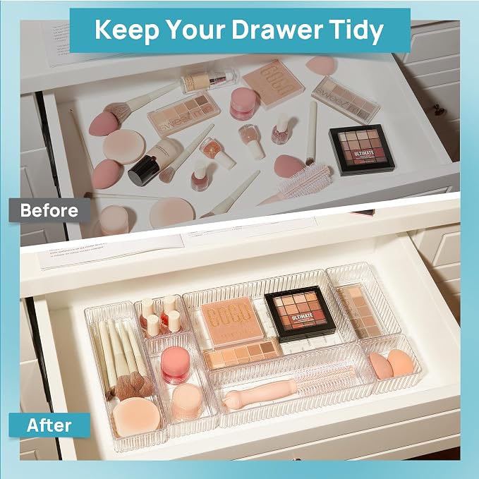 Vtopmart 7 PCS Clear Makeup Drawer Organizers Bins, 4-Size Stackable Makeup and - Image 6