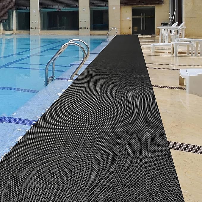 PVC Drainage Floor Mat Non-Slip Commercial Wet Area Mat for Outdoor and Indoor Restaurant Kitchen Bar Swimming Pool Splash Matting Water Drain Flooring Mat (Black, 3FTX10FT)