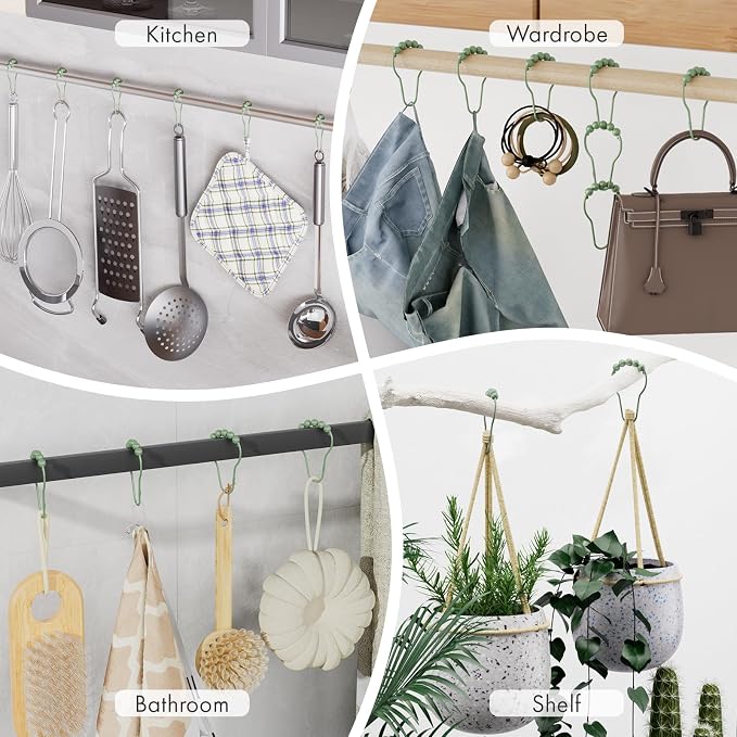 Shower Curtain Hooks, Decorative Shower Curtain Hooks, Sage Green Rustproof - Image 8