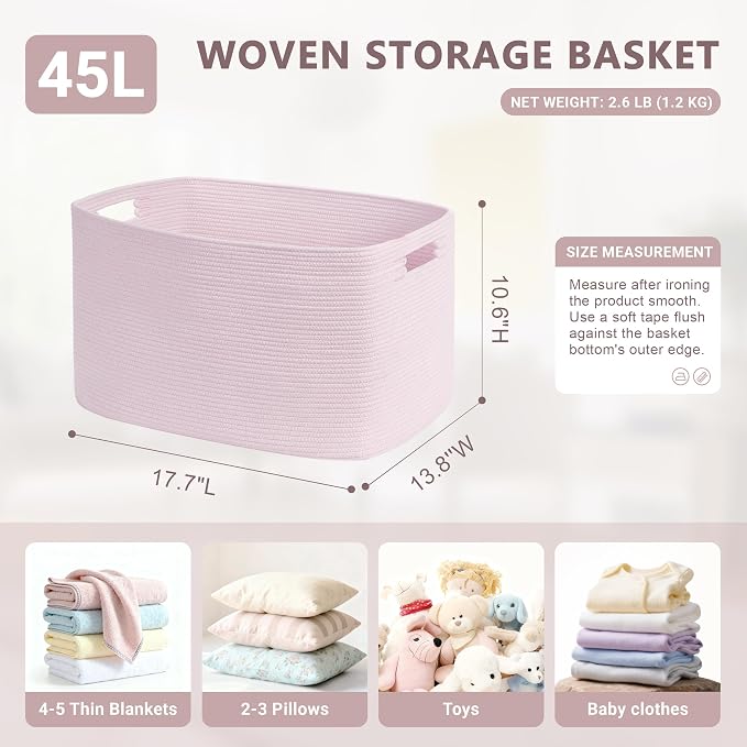 45L Small Woven Laundry Basket Hamper - Image 7