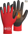 KAYGO Winter Work Gloves for Men and Women, 12 Pairs Thermal Insulated Safety Work Gloves PU Coated, Smooth Grip on Palm & Fingers,Ideal for Freezer Work,Red,XL