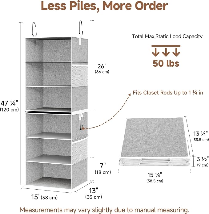 StorageWorks 6-Shelf Jumbo Closet Organizers, Two 3-Shelf Separable Hanging - Image 2