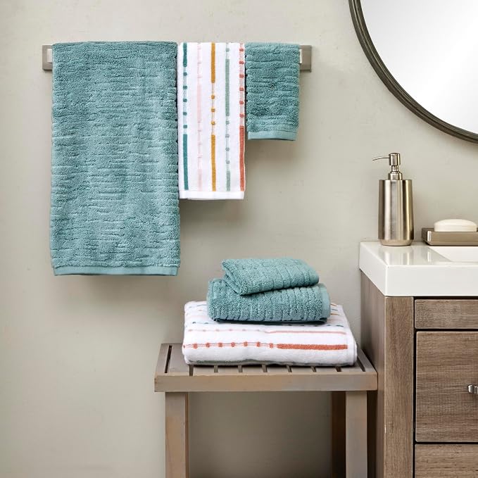 SKL Home CloudSoft/Modesto Stripe Bath Towel Set, Teal/Multi | 2 Bath towels - Image 2