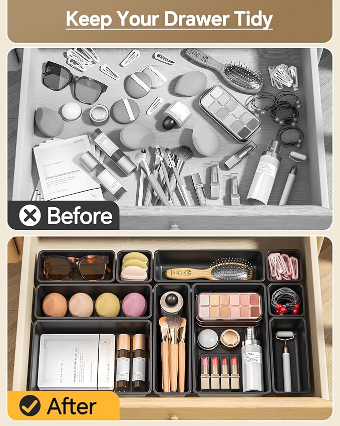 KEMETHY 25 PCS Plastic Drawer Organizers Set, 4 Sizes Vanity Organizer | Makeup - Image 3