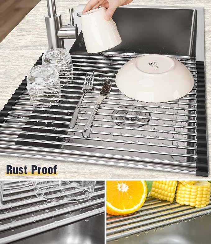 Tomorotec Roll Up Dish Drying Rack Over Sink, 304 Steel, Heat-Resistant Trivet - Image 2