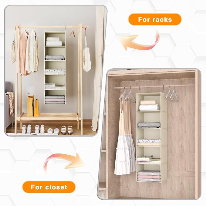 Hanging Closet Organizer 5-Shelf, Oxford Fabric Wardrobe Storage, shoes & - Image 5