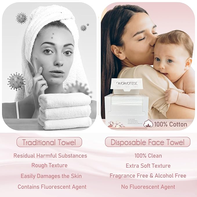 WOWOTEX 100% Cotton Disposable Face Towels, Ultra Soft - Image 5