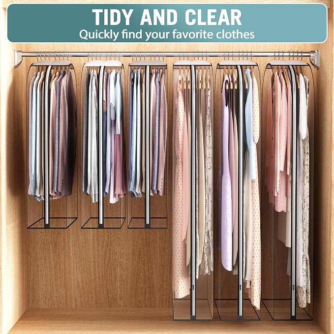 Liuoud Clear Garment Bags for Hanging Clothes 10” Gusseted, 6 Pack, 40”&60” | - Image 6
