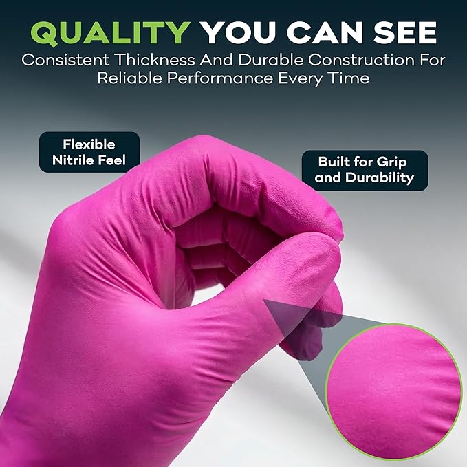 FifthPulse Fuchsia Hot Pink Nitrile Disposable Gloves -3 Mil Medical Exam - Image 6