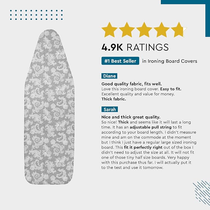 Encasa XO Padded Ironing Board Cover and Pad 54"x18" Grey - Image 3