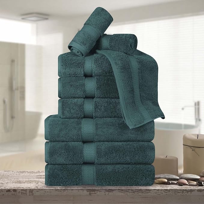 Superior Egyptian Cotton 800 GSM Plush & Absorbent, 9 Piece Set, Teal | Quick by SUPERIOR