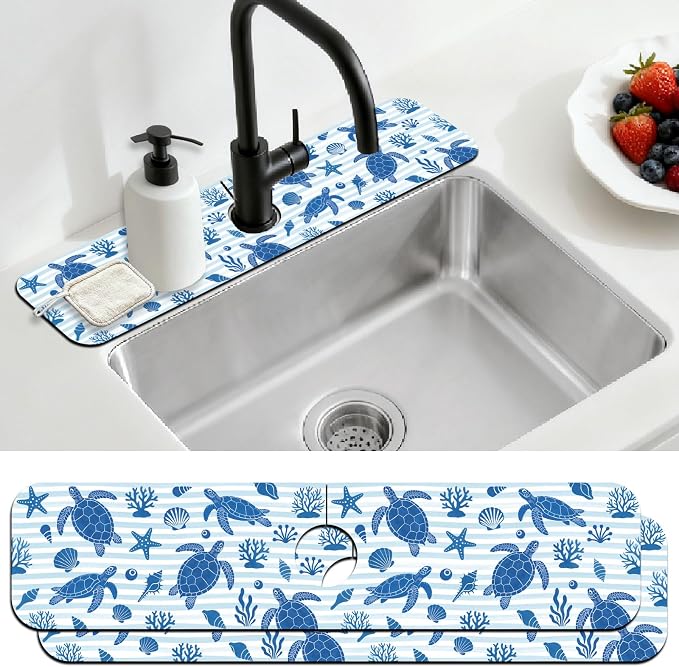 2 Pcs Kitchen Sink Splash Guard Faucet Mat Marine Elements Faucet Mat by CONCHLERY%E6%97%97%E8%88%B0%E5%BA%97
